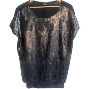 Trouvé Black Sequin Short Sleeve Top Layered Party Blouse Size Small